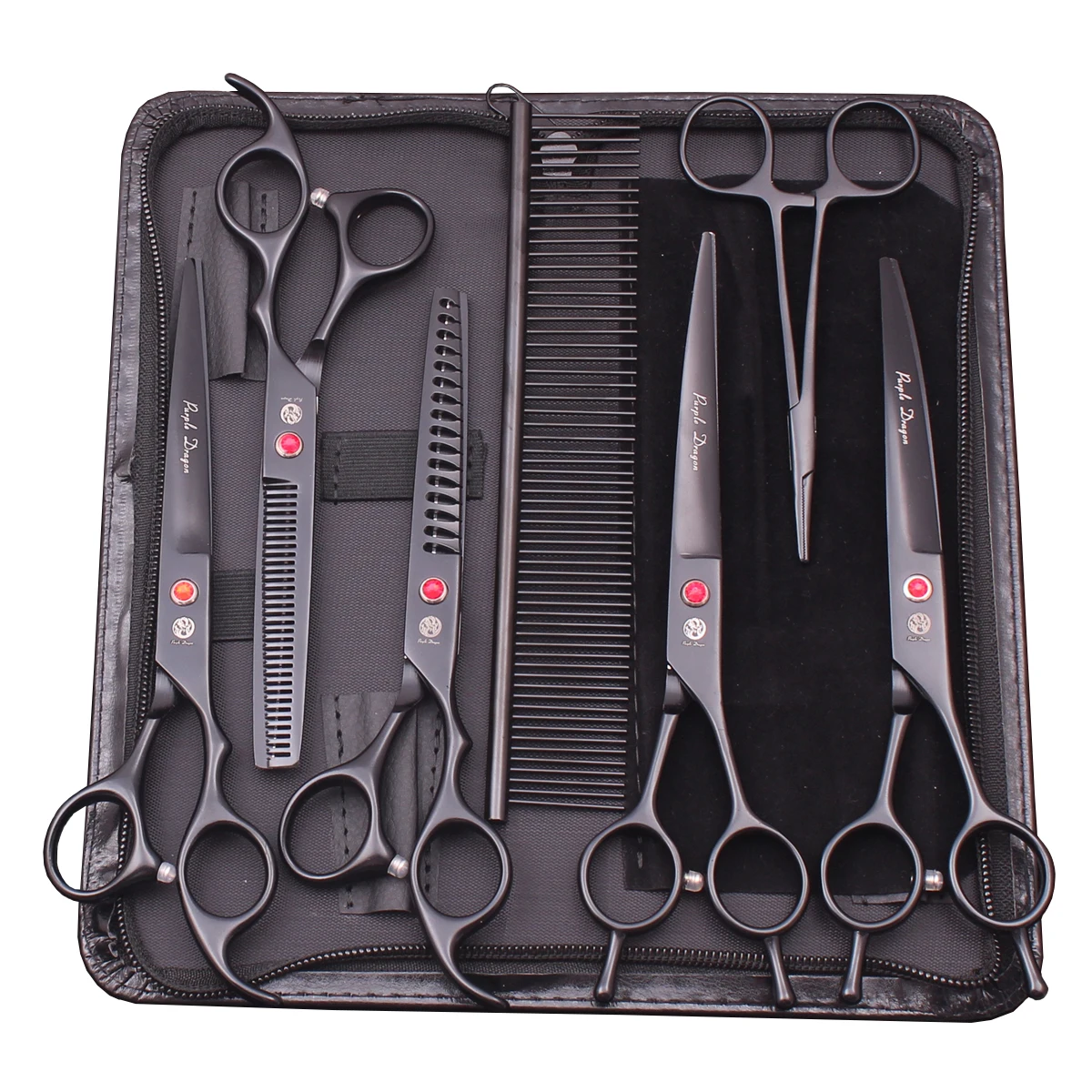 

Dog Grooming Scissors Kit 7" 6.5" Stainless Pet Curved Scissors Thinning Scissors Straight Shears Chunker Z3002