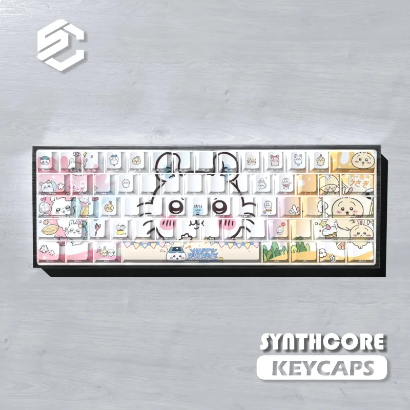 

Мультяшная анимация, колпачок для клавиш Chiikawa, фурнитура, аниме, тема с боковой гравировкой, прозрачный материал из ПБТ, 74-клавишная оригинальная высота вишни