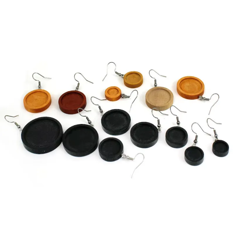 10 unids/lote de ajustes de Base de pendiente de cabujón de madera en blanco con ganchos para pendientes de acero inoxidable, accesorios para hacer joyas Diy