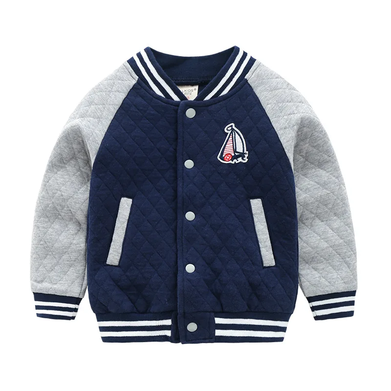 Boys' Casual Colorblock Striped Embroidered Cardigan Baseball Jacket Autumn Long Sleeve Thick Sweatshirt for Kids 2-7 Years Old