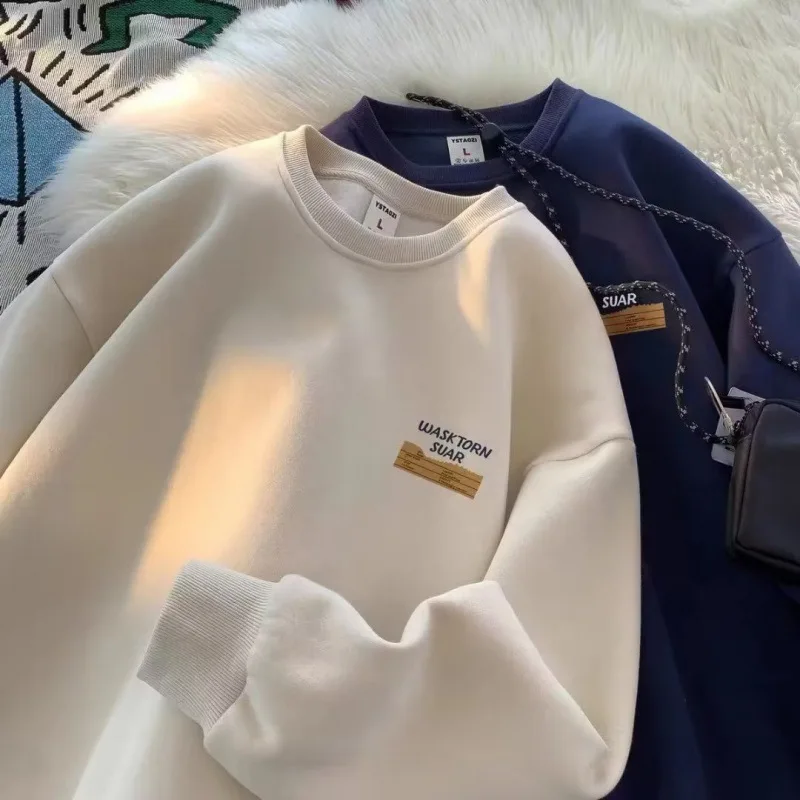 

2024 American Ruffian Handsome Retro Heavy Crew Neck Sweater Men's Autumn and Winter Velvet Loose Trendy Brand Handsome Top