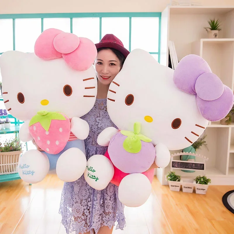 

Милые кавайные плюшевые куклы Hello Kitty с клубничным котом, мягкие игрушки, строительный подарок на день рождения, декор для комнаты 30-70 см
