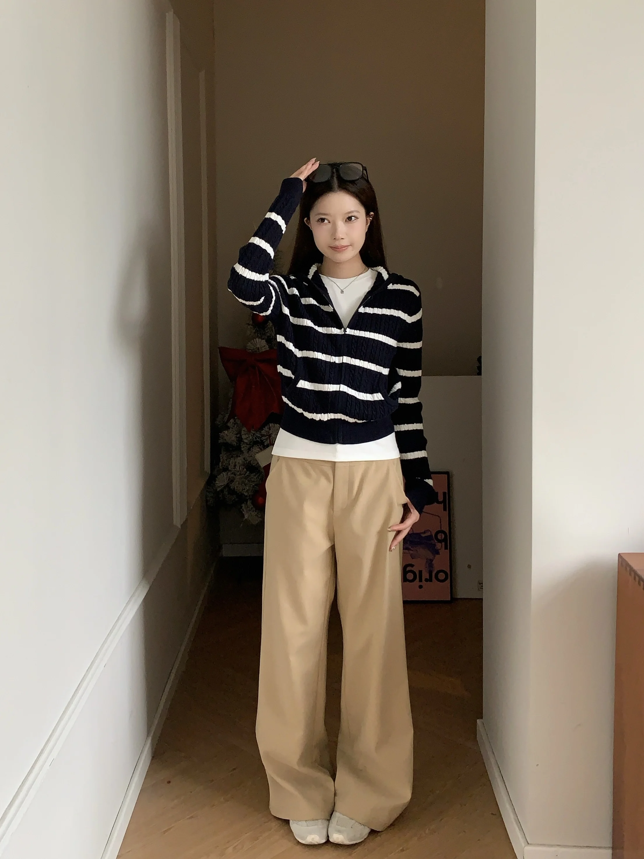 

Уютный вязаный кардиган Viiwen с капюшоном на молнии, в полоску, осенняя верхняя одежда для женщин, модный повседневный стиль, длинный рукав