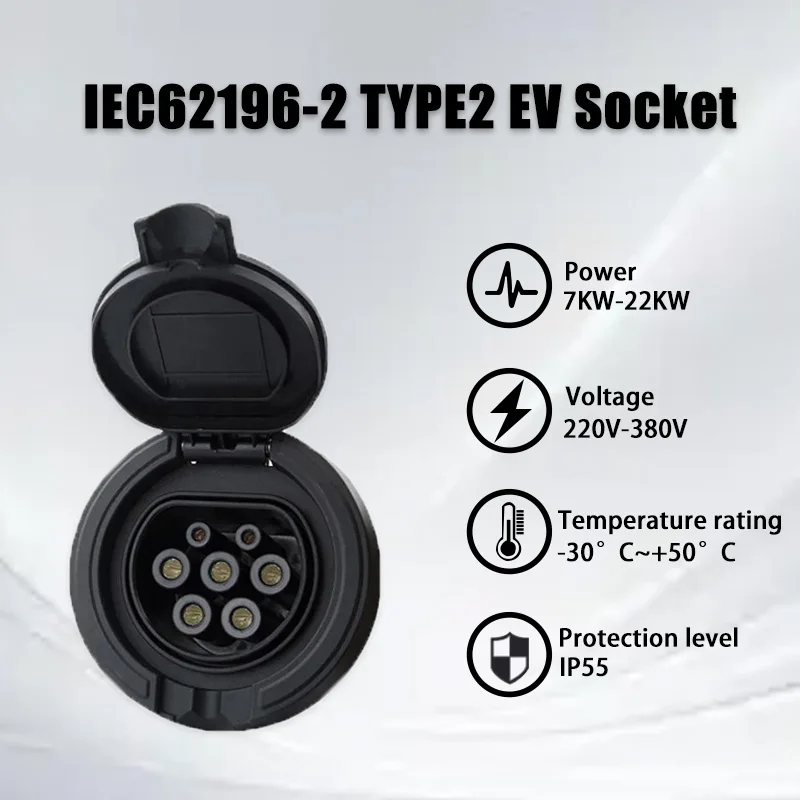 IEC 62196-2 Type 2 Socket 32A Electric Vehicles AC Charging Pole Socket Type2 female socket Single/three Phase 220V