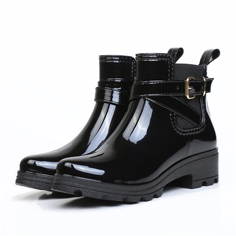 Rain Boots Women Leather Pu Ankle Bootie Waterproof Rubber Walking Shoes Girls Fashion Ladies Winter Shoes for Outdoor Rainy Day