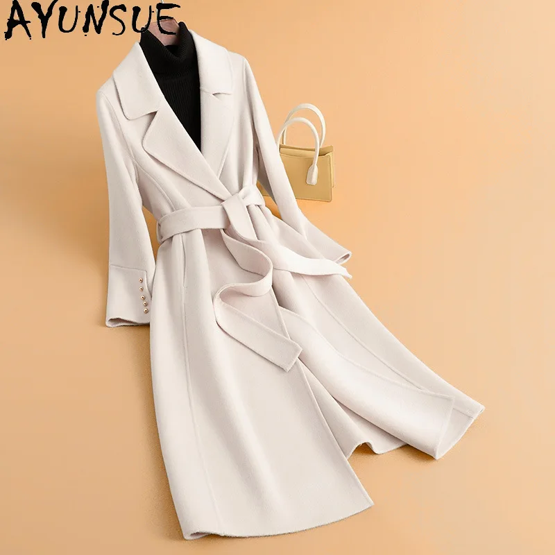 

Tcyeek, пальто из 100% шерсти, женское двустороннее шерстяное пальто с поясом, 2022, элегантные шерстяные куртки, женские длинные стильные Jaqueta Feminina Gxy882