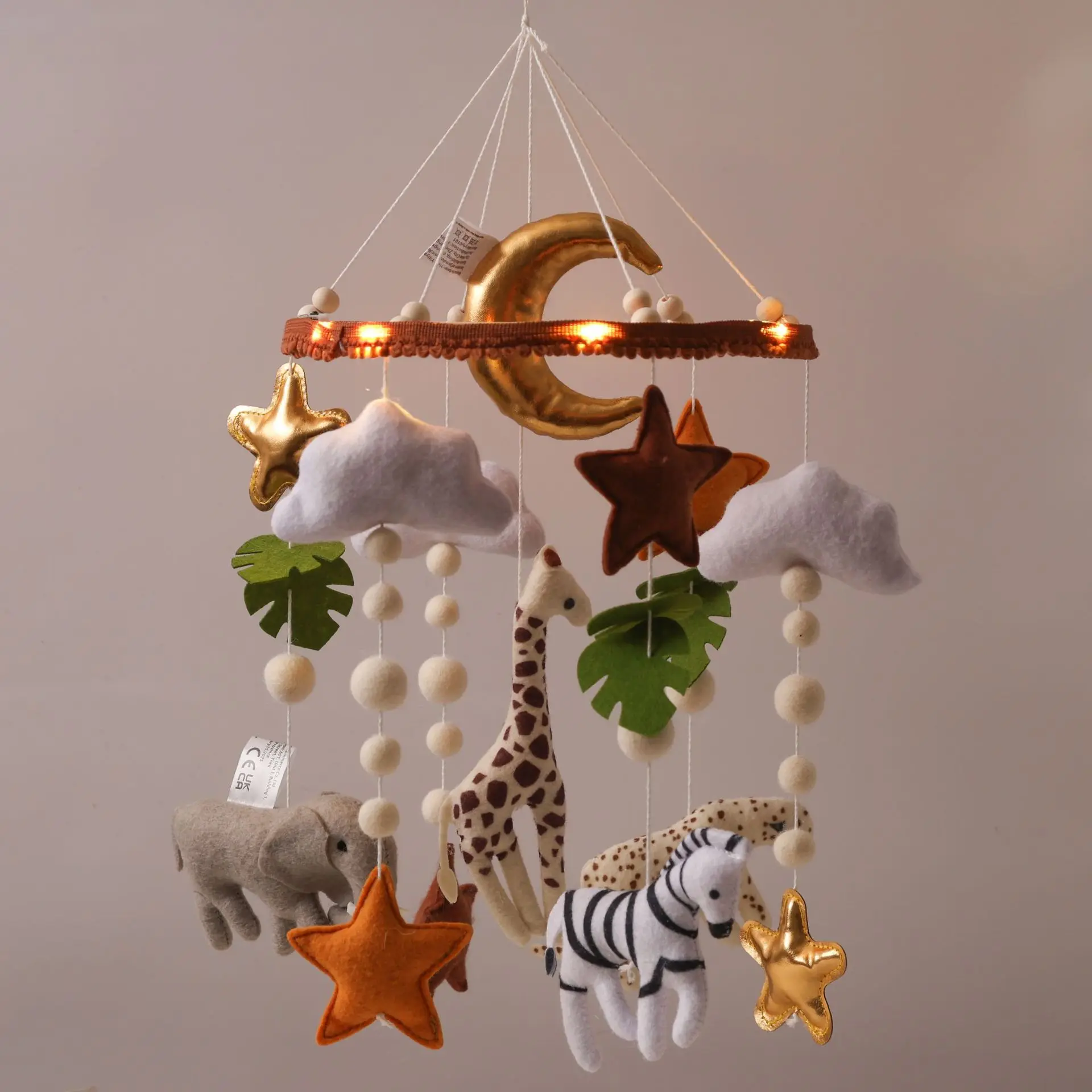 Baby crib Nordic bed bell wind chime soothes baby bed head hanging wooden baby bell rotating bracket pendant