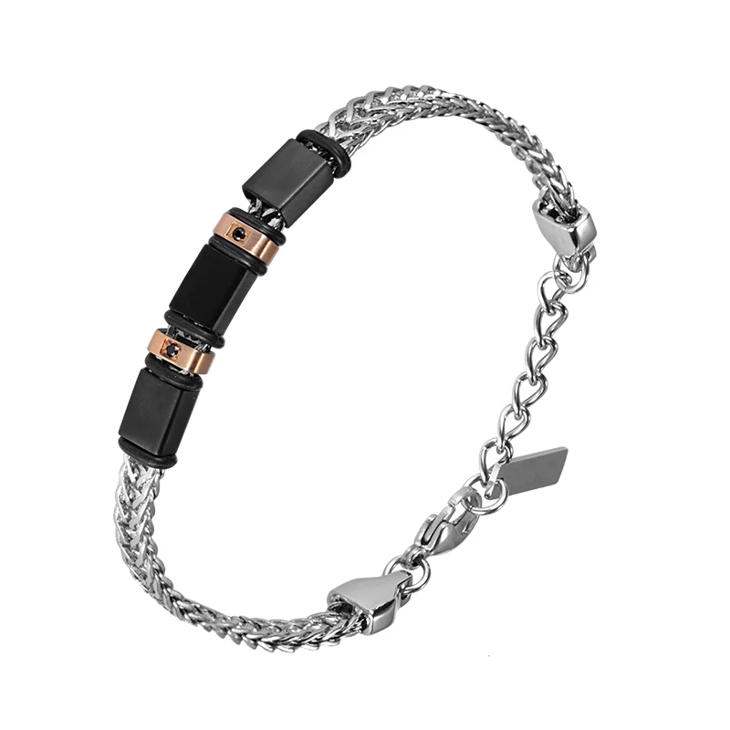 

Moocare Fashion Rose Gold Inlaid zircon Lobster buckle Adjustable size Stainless Steel men's bracelet