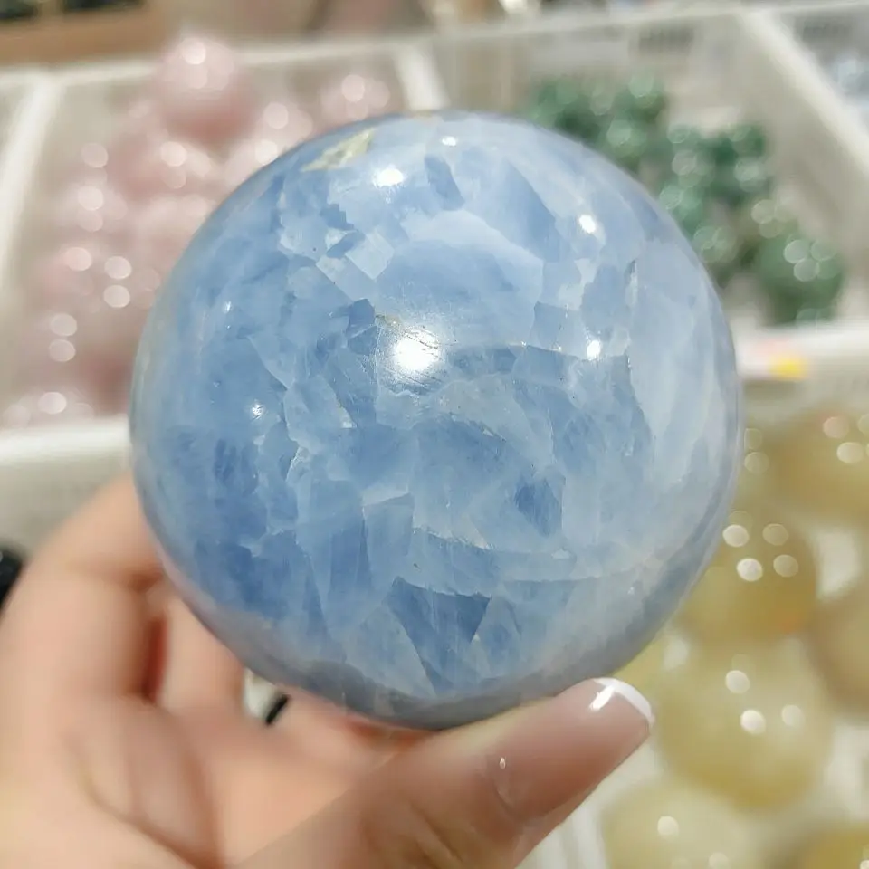 10cm Natural Madagascar Aquamarine Blue SPAR Ball Marine Stone Ocean Jasper kyanite Ball Teaching Material Minerals Collection