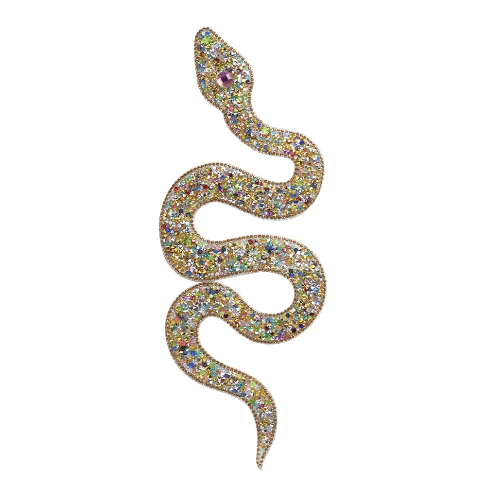 Snake-Shaped Rhinestones Trim Beaded Applique Iron on Patches Hot Fix DIY Clothing Accessories for Bags Wedding Dress 2pieces