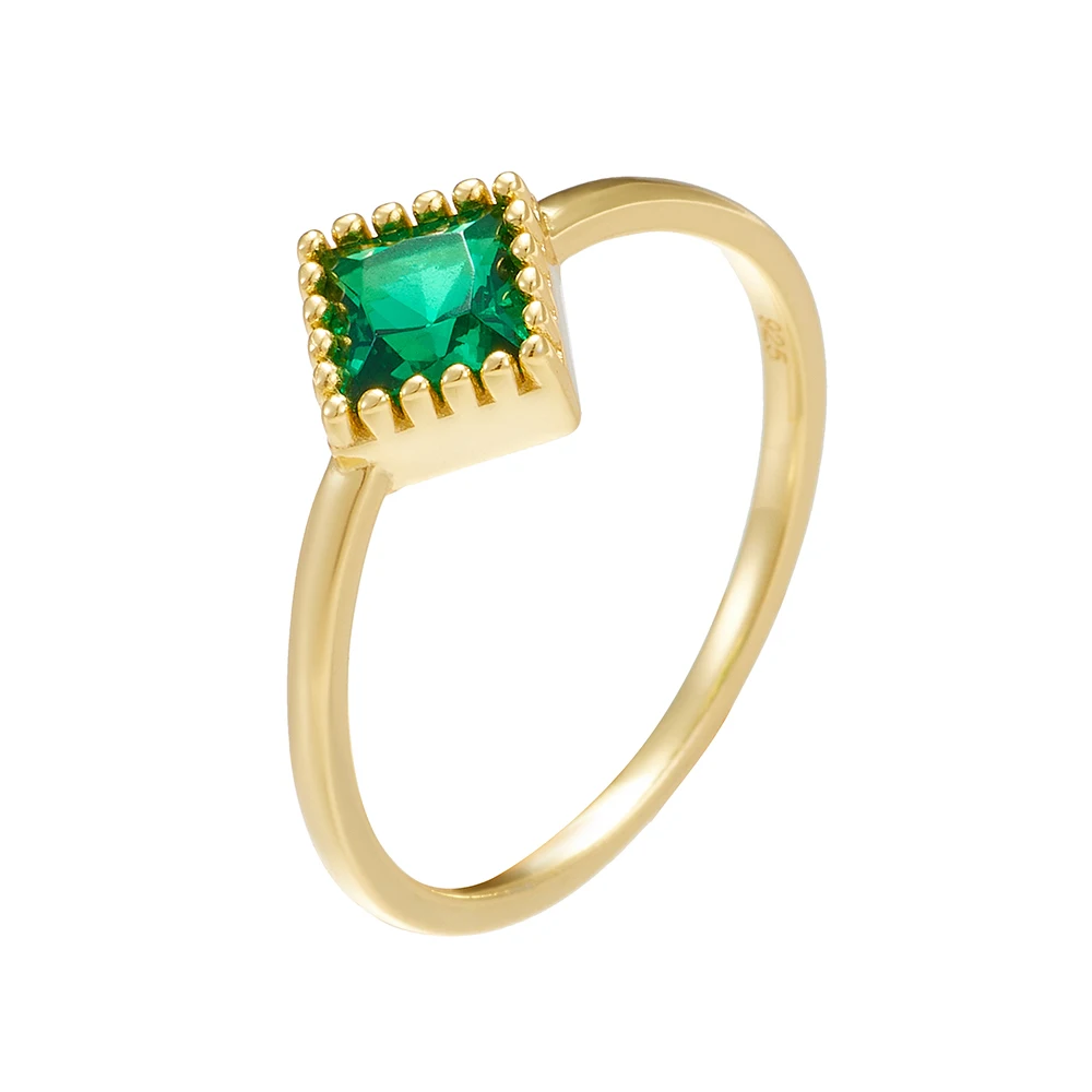 

Women's Original Green Emerald Ring with Square Zirconia 925 Sterling Silver 14k Yellow Gold Plated for Fashion Jewelry