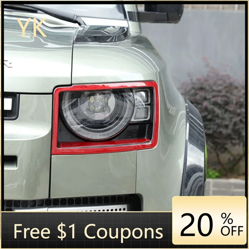 

Для Land Rover Defender 90 110 130 2020-2024 мягкие наклейки на рамку автомобильных фар из углеродного волокна, накладка, наклейка, автомобильные аксессуары