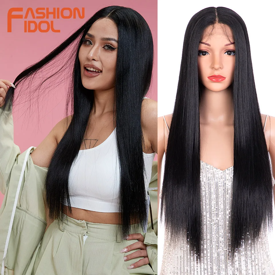 

FASHION IDOL Прямые парики для косплея Синтетические парики фронта шнурка для женщин Ombre Blonde Red Wig 28-дюймовый длинный мягкий парик шнурка