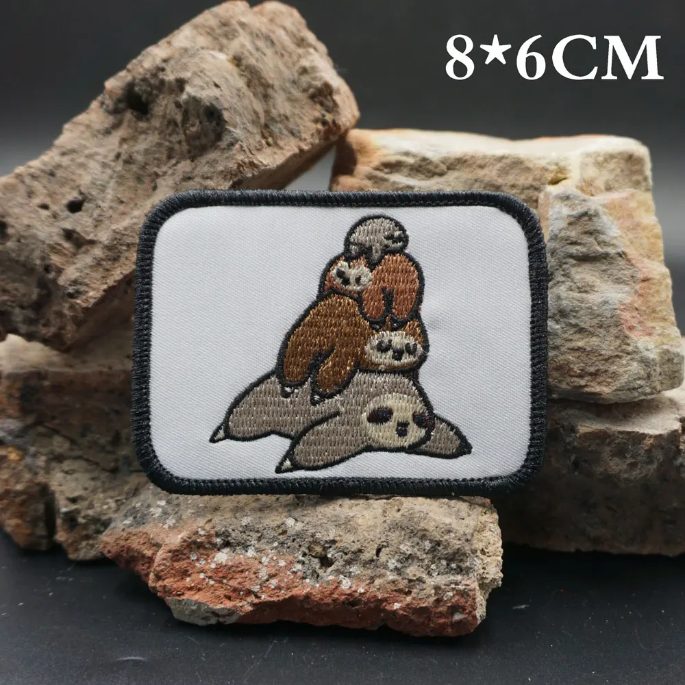 Sloth Stack Embroidered Patches Applique Sewing Label punk biker Band Rock Clothes Badge with hook backing or sew on