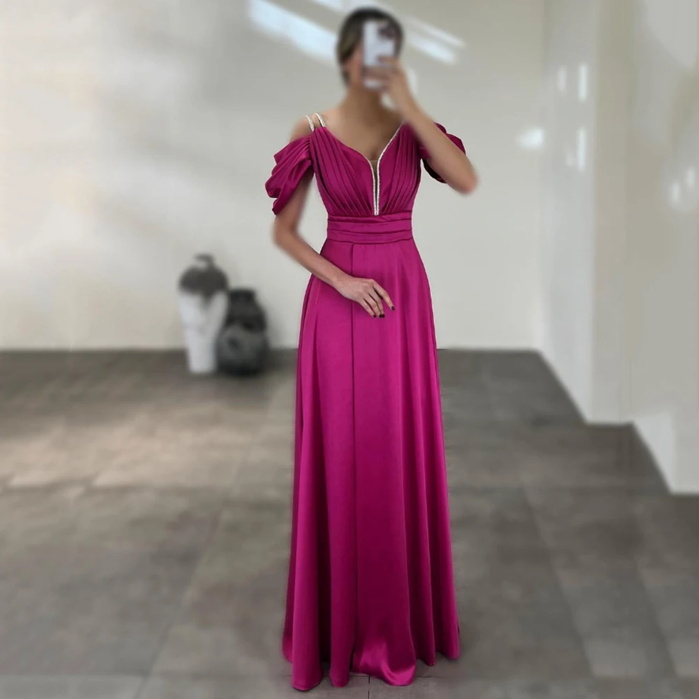 

Customized Jiayigong Simple Pink Satin Spaghetti Evening Dresses Off the Shoulder With Sequined Straight Floor Length Formal Pag