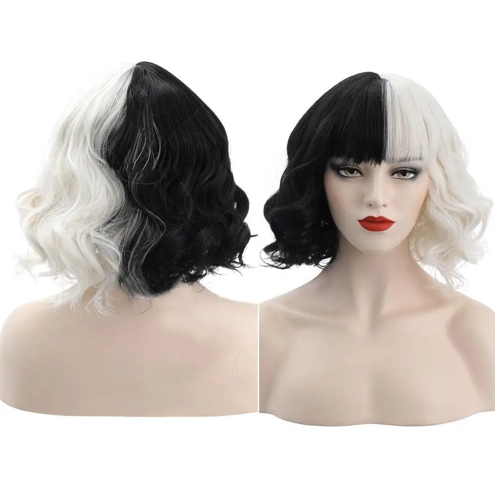 

Decorative Cosplay Half White Half Black Short Wig Cruella Wig High Temperature Fiber Skin-Friendly