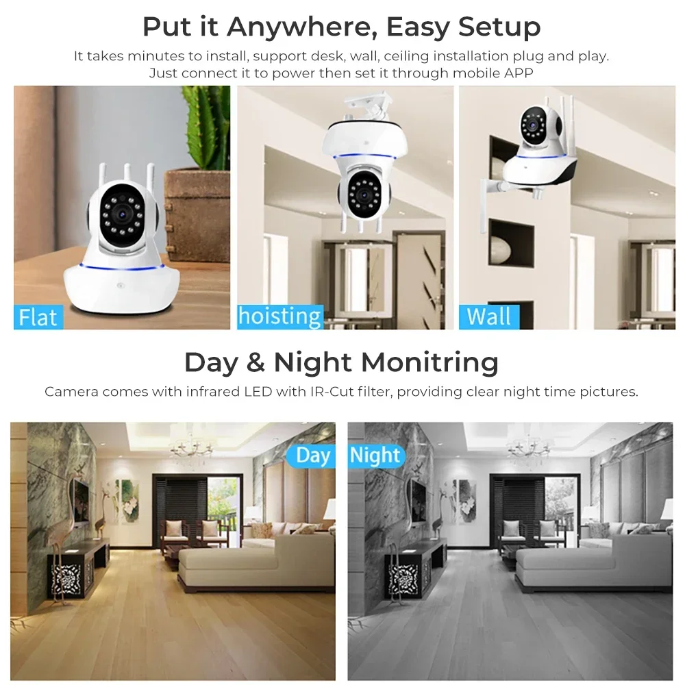 1080P Wifi PTZ Camera Wireless Two-way Audio Night Vision App Remote Viewing Recorder Surveillance CCTV IP Cameras Baby Monitor