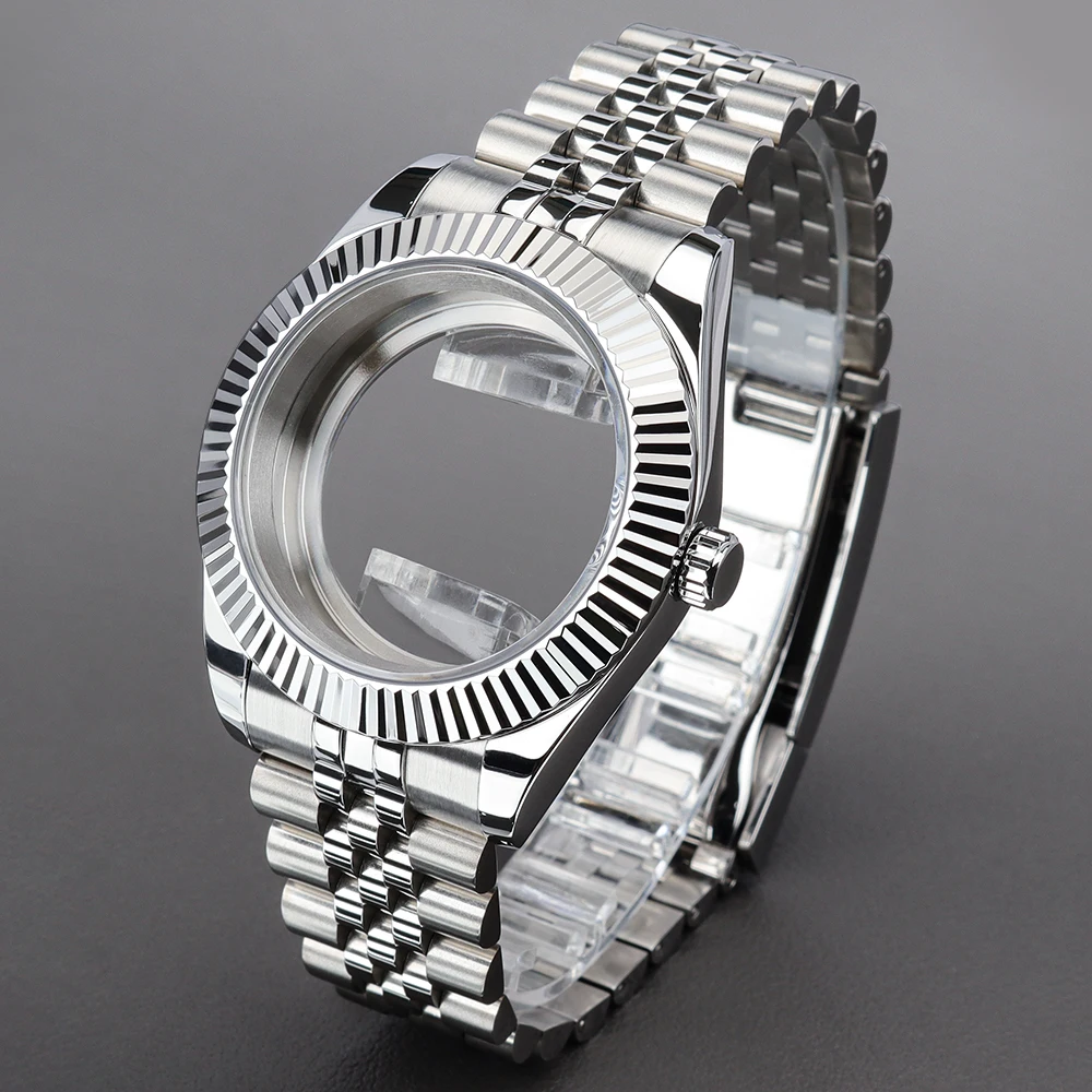 

36mm/40mm Fluted Bezel Watch Case Glide Lock Strap Sapphire glass For DJ SK NH35 NH36 NH34 NH70 Miyota 8215 Movt Air King Oyster