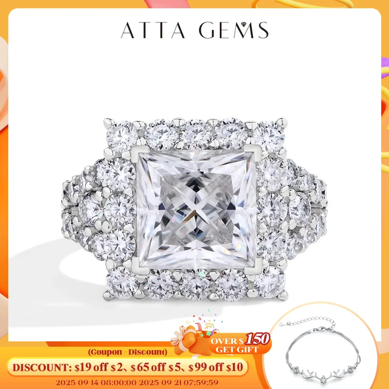 

ATTAGEMS S925 Silver Moissanite Engagement Ring for Women 6CT Princess Excellent Cut Luxury Wedding Jewelry With GTC Certificate