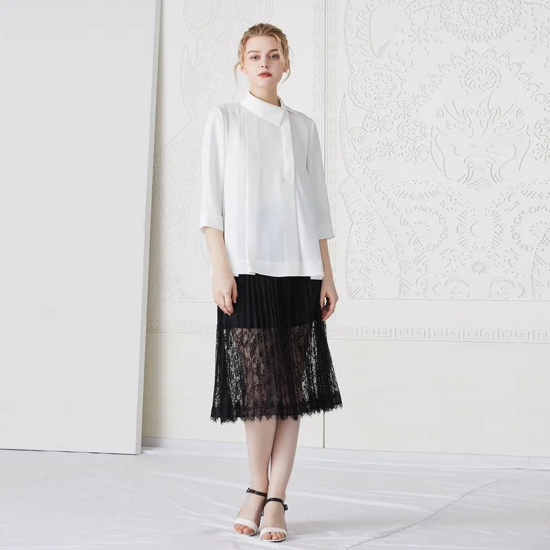 

Ele White Asymmetrical Slant Collar irt Irregular Hemline Women's Premium Faion Polyester Fiber 00% Summer 2023