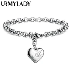 925 Sterling silver Fine 26 Letter women men chain Bracelet Charm Heart Cute wedding Personality Jewelry lady gift party 20cm