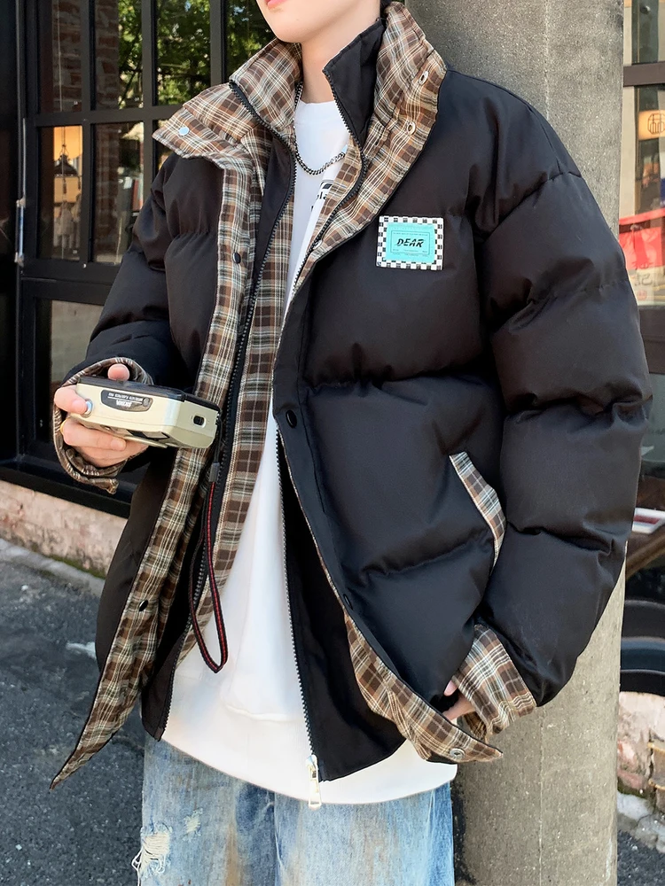 

Мужское зимнее пальто большого размера в клетку из хлопка, на двух пуговицах, свободного кроя, в гонконгском стиле, теплое, утолщенное, с длинными рукавами