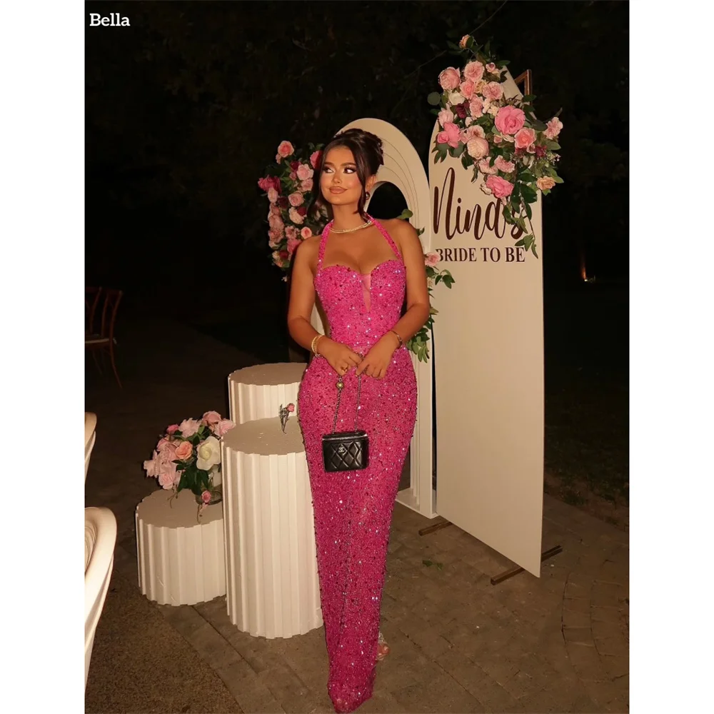 

Bella Customized High Neck Mermaid robes de soirée Shine Sequins Beading Party Dresses Sleeveless Floor-Length Prom Dress 2025