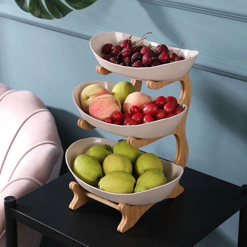 Creative Modern Stand Salad Bowl Living Room Home Three-layer Plastic Fruit Plate Snack Dish Dried Basket Candy Cake Holder