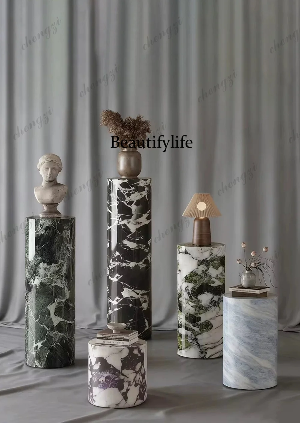 Round, column marble ornament base living room floor high and low display stand decorative pier
