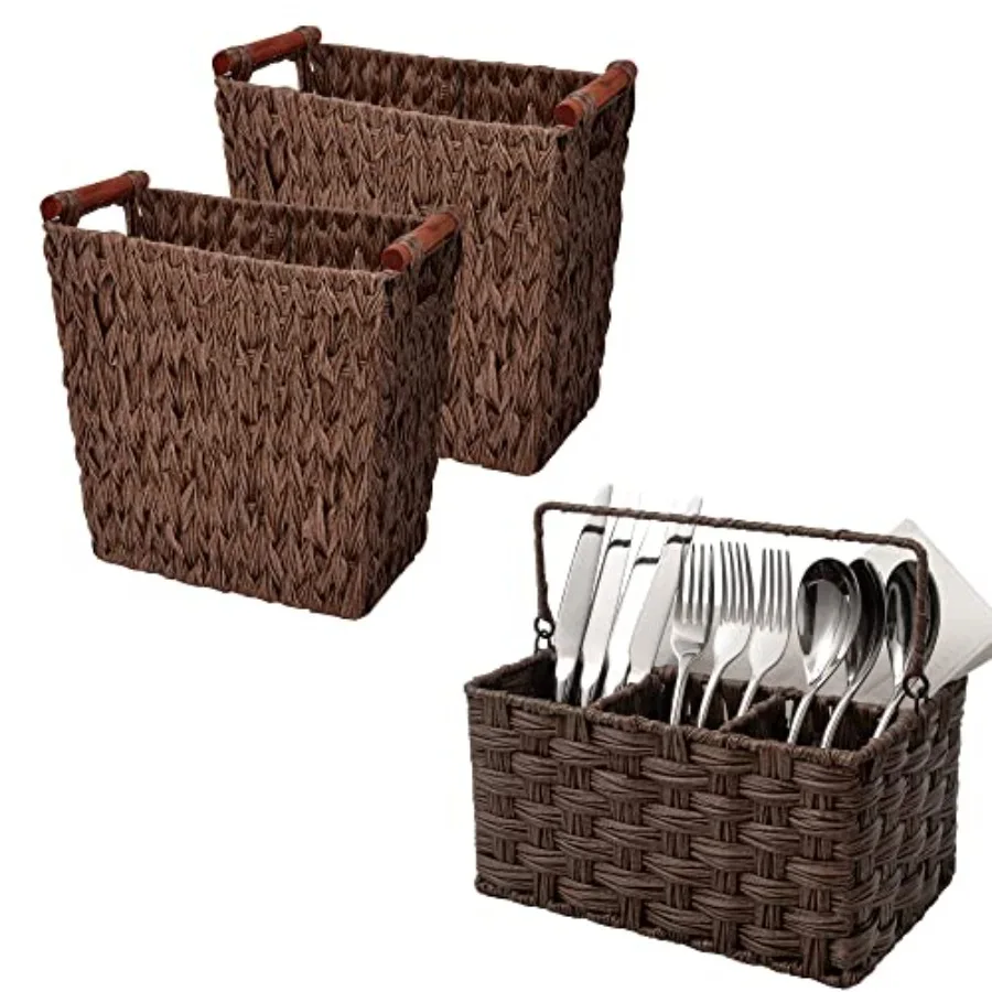 GRANNY SAYS Bundle of 1-Pack Silverware Holder for Party and 2-Pack Wicker Bathroom Wastebaskets