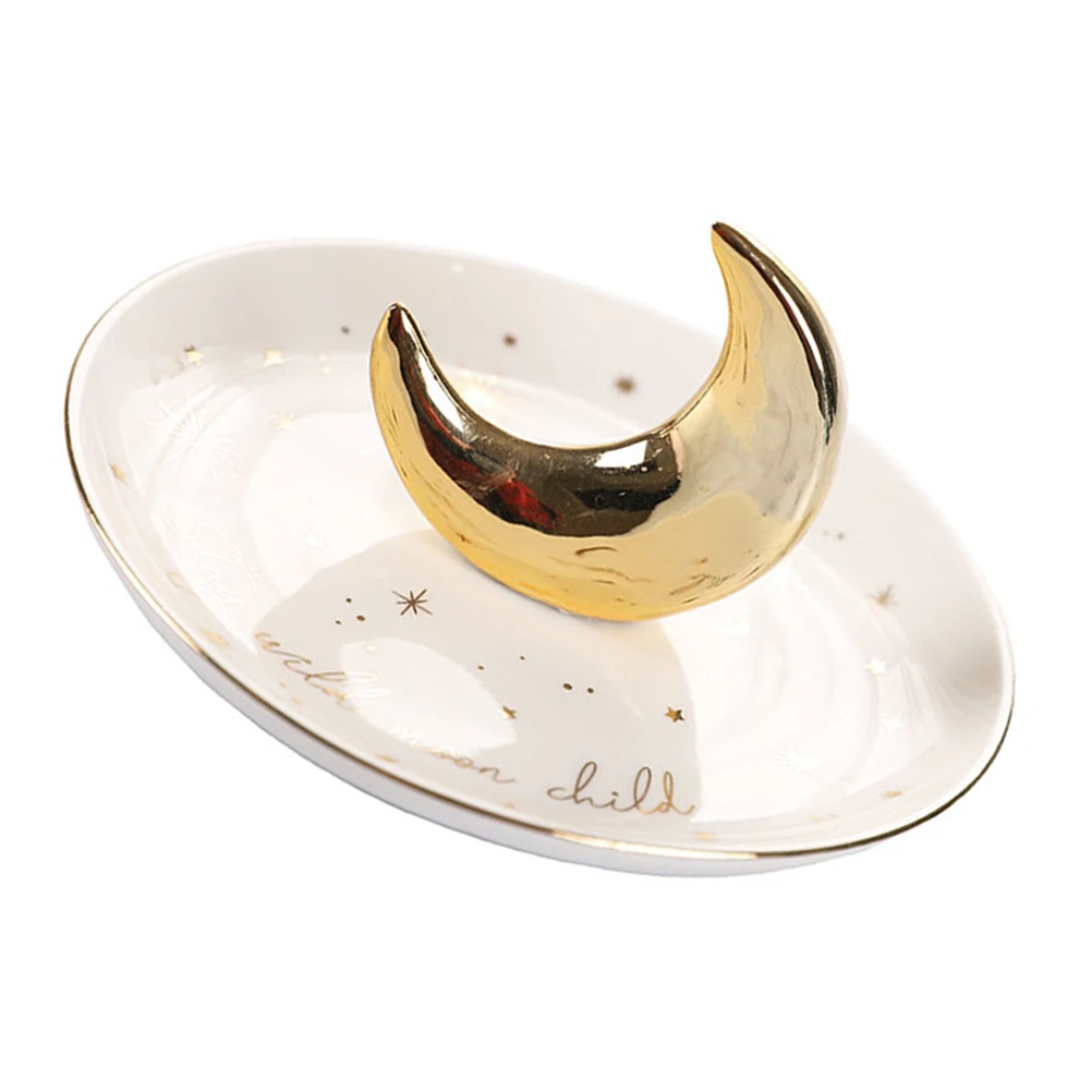 

1Pc Moon Shape Ceramic Jewelry Tray Ring Dish Jewelry Plate Photo Prop Display Stand Bracelet Earrings Necklace Tray, Home Decor