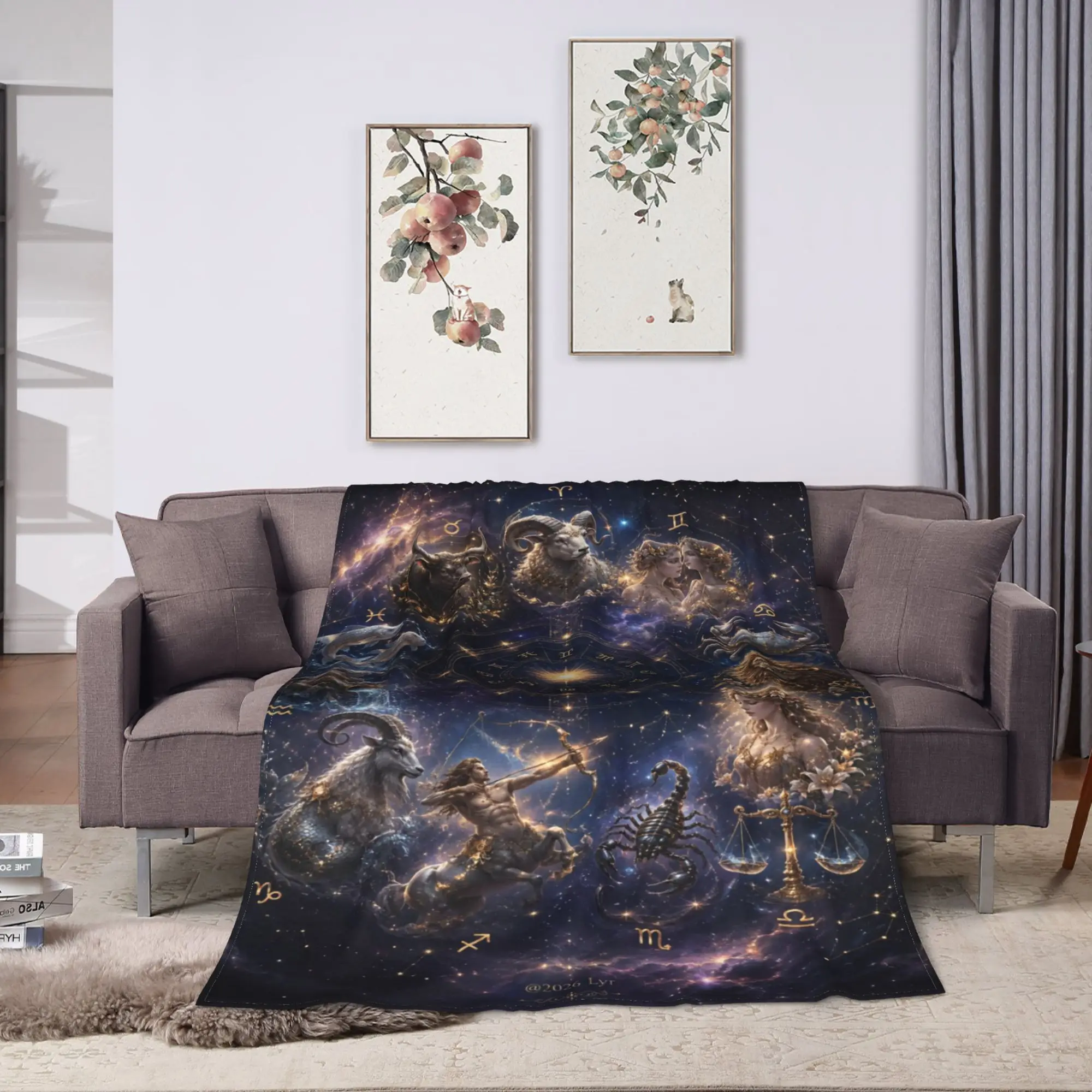 Astrology Zodiac Moon and Stars Soft Warm Blankets  Picnic Plush Throw Blanket Aesthetic Flannel Bedspread Sofa Bed Cover