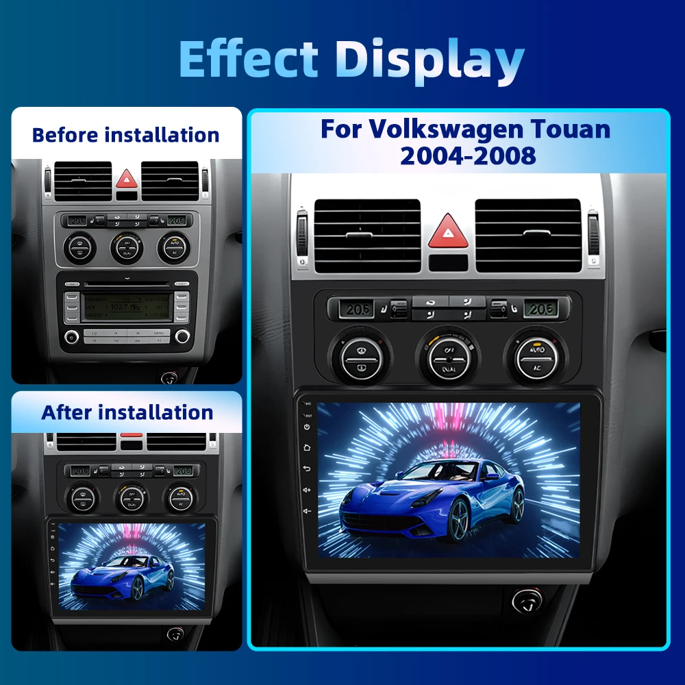 Podofo AI Voice 2 din Android Car Radio for Volkswagen Touan 2004-2008 CarPlay Car Multimedia palyer audio GPS 2din autoradio