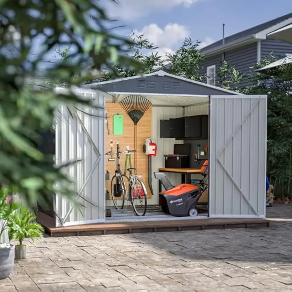 

8x6 FT Outdoor Tool Storage Shed with Metal Foundation & Lockable Doors, All Weather Metal Sheds for Garden, Patio, Backyard
