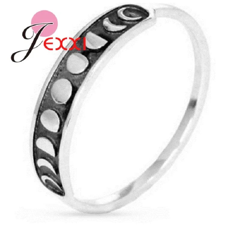 Gothic Retro 925 Sterling Silver Rings Unique Moon Shape Finger for Women Girls  Anniversary Party Jewelry Gift