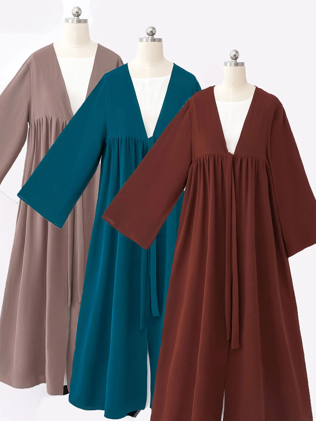 Classico Abaya musulmano con scollo a V raccolto in vita Design rilassato Silhouette lunga per una comoda medicazione modesta in vari scenari