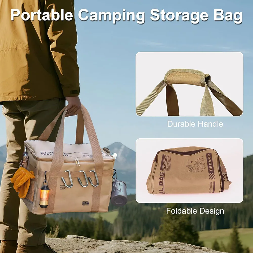 30-42L Camping Equipment Storage Bag Insulation Folding Storage Box Tableware Handbag  Tactical Camping Picnic Lunch Bag