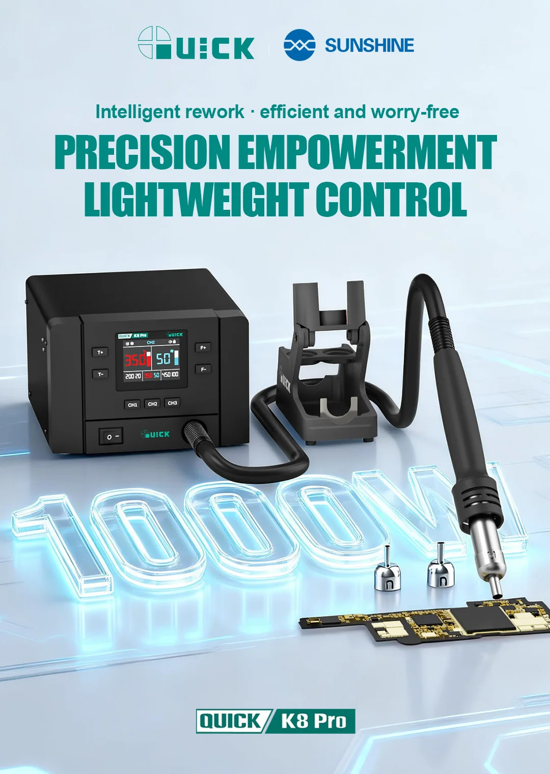 

QUICK K8 Pro Lead Free Hot Air Soldering Station 1000W High Power For Mobile Phone Motherboard PCB Welding Repair Tool