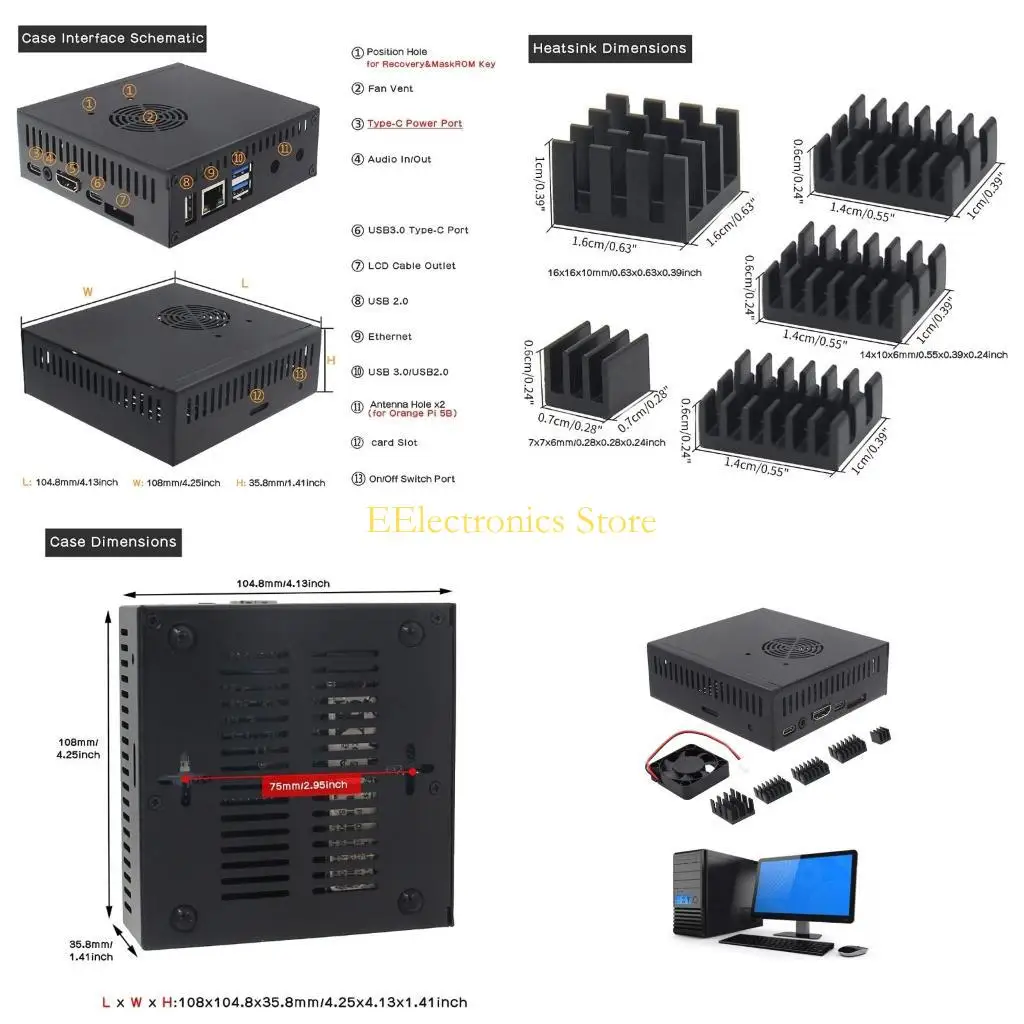 

B03C N506 Metal Enclosure with Heatsink Fan for Orange 5/5B for M2 NVMe SSD 2280
