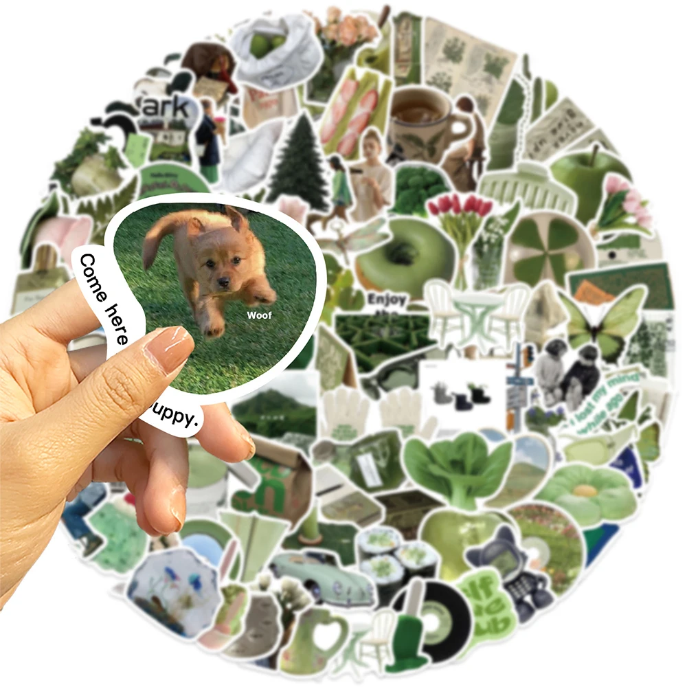 สติกเกอร์ลายกราฟฟิตี้สไตล์เกาหลี สีเขียวมะกอก 10/30/50/124 ชิ้น สำหรับตกแต่งสมุดภาพ โทรศัพท์ กีตาร์  งานศิลปะสวยงาม