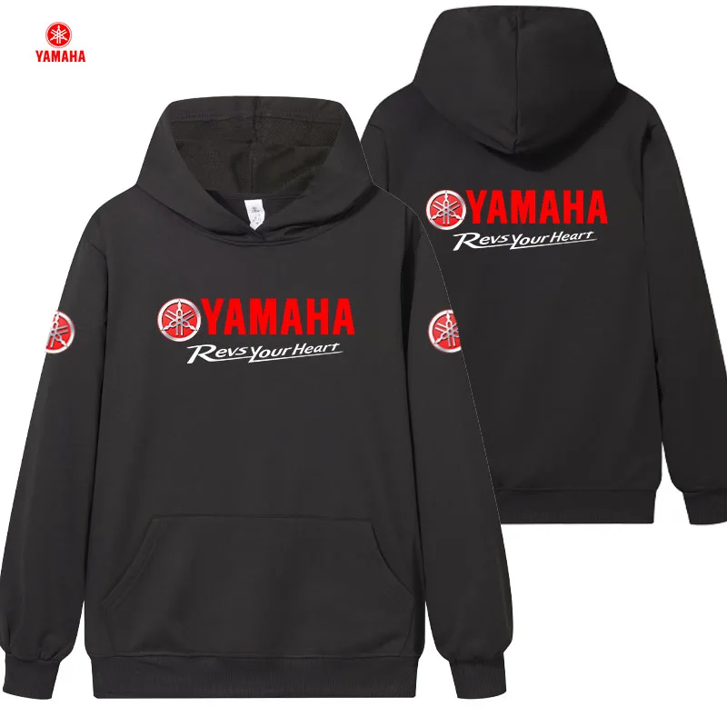 

Yamaha Logo Men's Loose Fleece-lined Hoodie Jacket with Multiple Pockets Retro American Style Spring Autumn Winter Casual Outerw