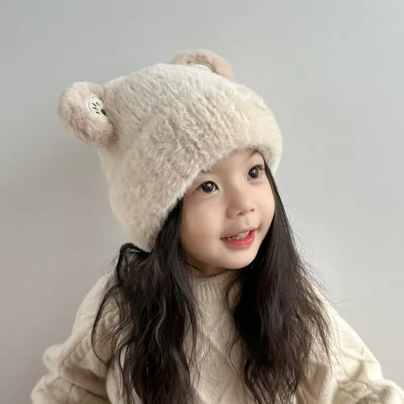 

Crystal velvet thick hats for boys and girls aged 5 to 14, cute and versatile winter warm hats