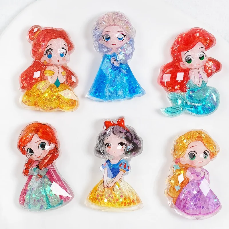 

6 шт., аксессуары из смолы принцессы Диснея для девочек, заколка для волос ручной работы, чехол для телефона, украшение для бутылки с водой, подарок на день рождения для девочки