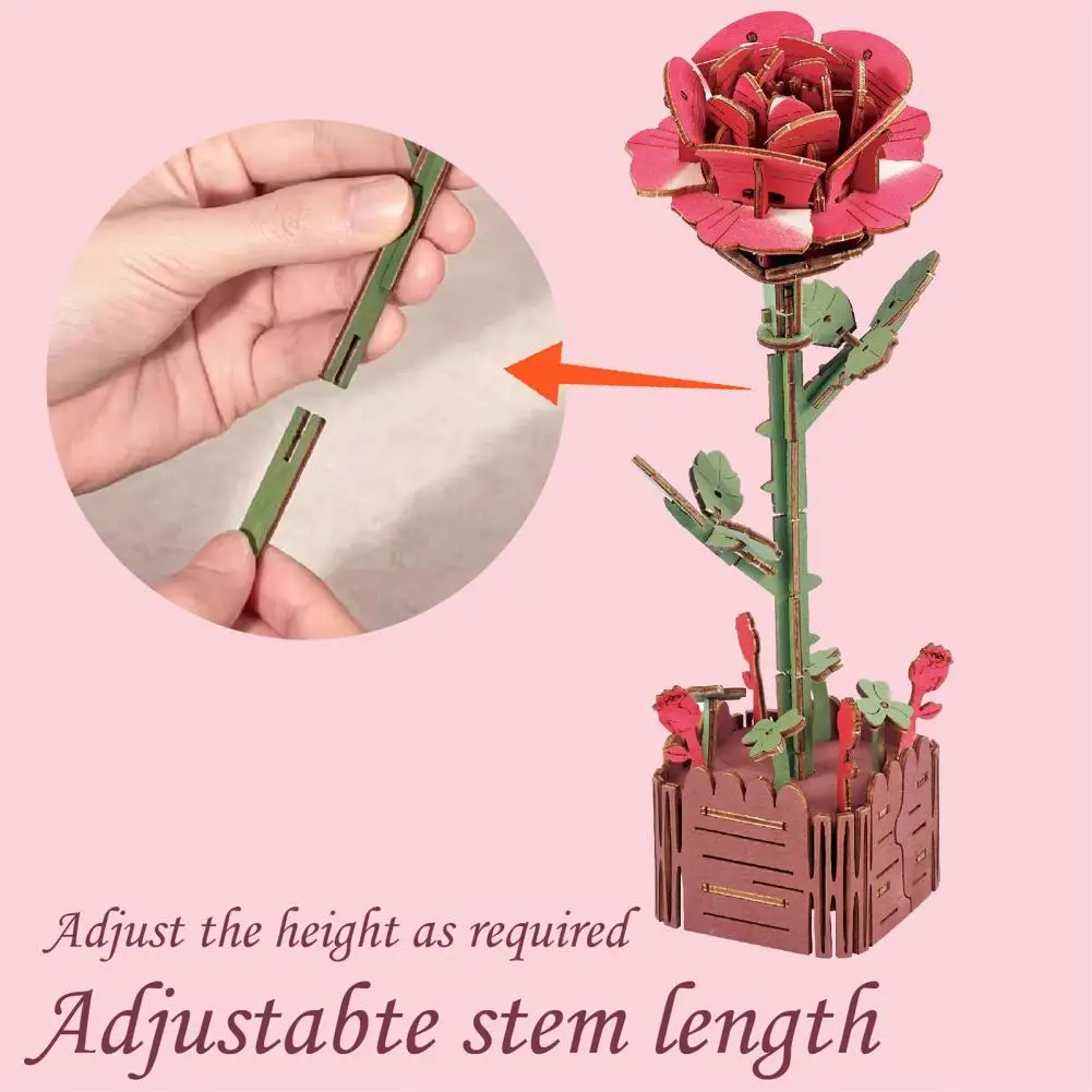 3D Wooden Flower Puzzle Kit DIY Botanical Bouquet Building Set Wood Sunflower/Rose Floral Craft Kit for Mother's Day Gifts