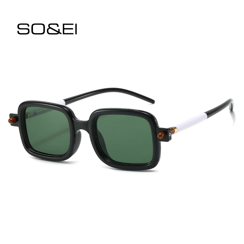 

SO&EI Vintage Square Women Sunglasses Fashion Rivets Men Punk Double Color Sun Glasses Shades UV400