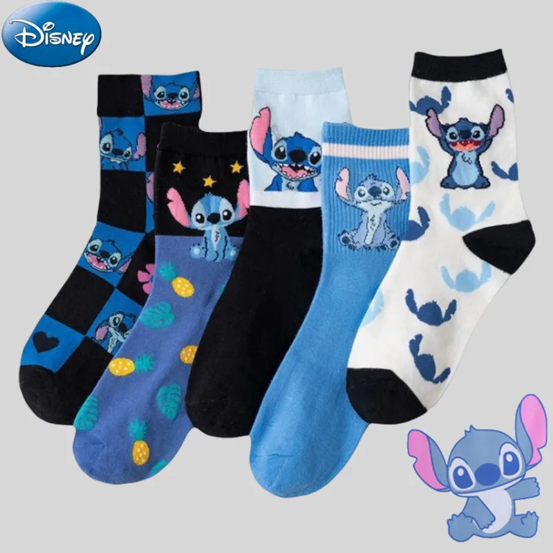 Disney Stitch oddychające bawełniane skarpety Cartoon Stitch Print Midtube skarpetki modne ciepłe męskie skarpetki damskie prezenty świąteczne dla dzieci