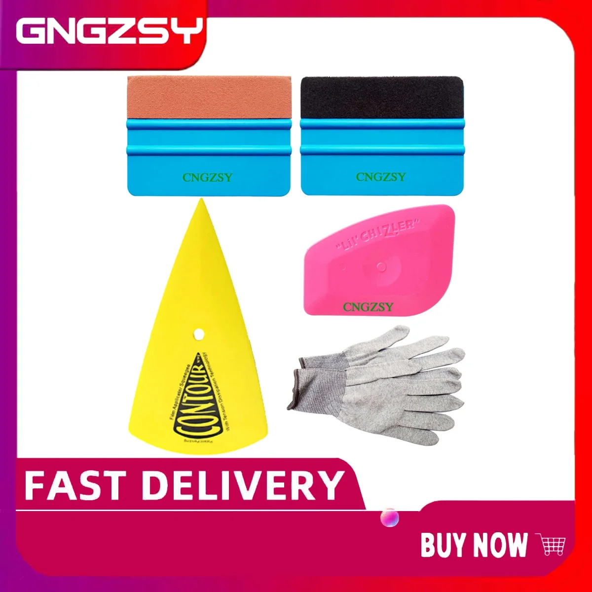 

CNGZSY Vinyl Wrap Squeegee Work Gloves Auto Film Tinting Sharp Corner Scraper Carbon Fiber Foil Application Installation Kit K58