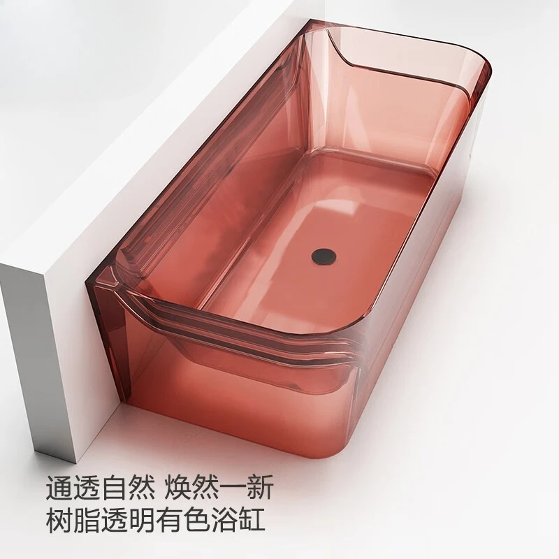 Transparent resin household bathtub, small apartment independent color Internet celebrity against the wall, adult bathtub