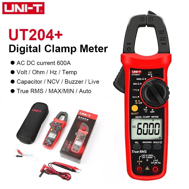 UNI-T UT201/202/203/204 Plus Digital Clamp Meter 400-600A Current Auto Range True RMS Pliers Ammeter Voltmeter Resistance Tester