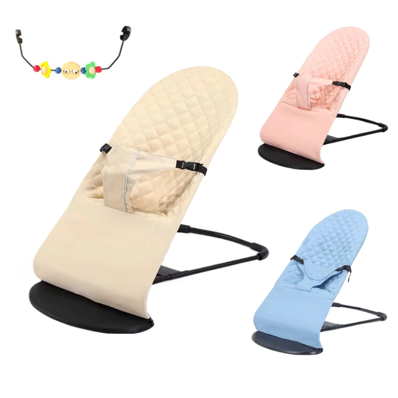 

Foldable Baby Rocking Chair with Washcloth Infant Recline Adjustable Baby Bouncer Seat Newborn Swing Chair Baby Cradle with Toys